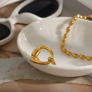 Luxurious 18k gold plated stainless steel ring with equestrian buckle design