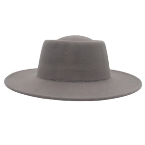 Minimalist dark gray cashmere wool fedora hat with wide brim and dented top for men and women