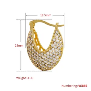 Luxe micro-pave V-shaped gold drop earrings with dimensions 25mm height and 19.5mm width
