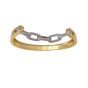 French style C-shaped open bangle with gold-tone base and silver-tone pavé zircon chain link