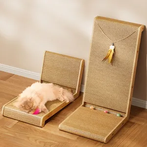 L-Shaped Cat Scratcher Board High Density Corrugated Paper Vertical Standing Furniture Protector Interactive Toy Feather