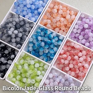 Round Glass Beads Lampwork Ice Crack Texture DIY Jewelry Making Bracelet Necklace Loose Crafting Beads Mixed Color