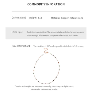 Detailed spec sheet showing 3.1g copper and natural stone necklace with length dimensions