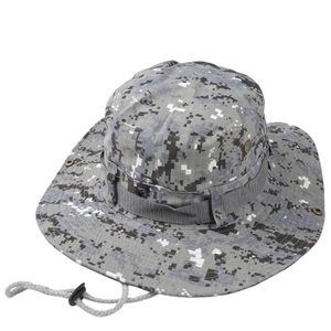 Detailansicht grauer Digital-Camo Boonie-Hut mit Molle-Gurten und Belüftungsöffnungen