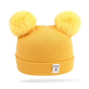 Baby Knitted Hat And Scarf Toddler Winter Warm Faux Fur Pom Poms Ribbed Beanie For Boys Girls
