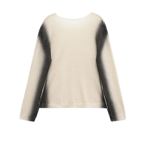 Long sleeve knit top featuring a vertical cream to black gradient design and round neck