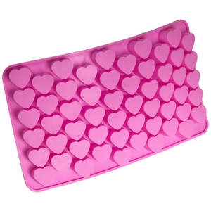 Detailed view of 55-cavity pink heart silicone mold for DIY chocolate and candy