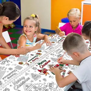 Eco-friendly Christmas paper tablecloth for kids to color with Santa and tree patterns