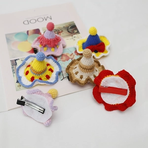 Colorful crochet mini top hat hair clips for women with metal duckbill clips on white base