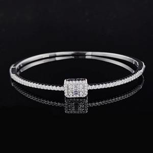 Rectangular Bangle Bracelet Silver Plated Copper Micro Paved Zircon Geometric Luxury Jewelry For Women