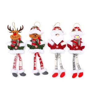 Set of four plush Christmas ornaments including reindeer, bear, Santa Claus and snowman dolls