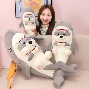 Plush shark dog toy funny shark biting shiba inu stuffed animal in three sizes