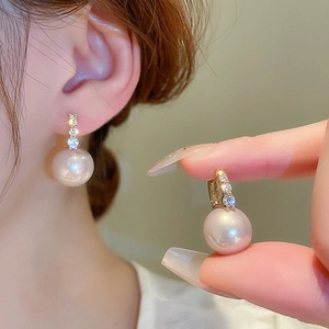 Boucles d'oreilles perles vintage françaises plaquées or avec zircons pour femmes