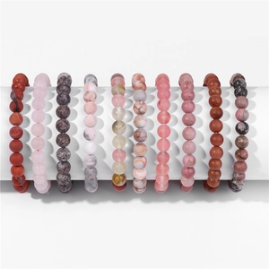 Set of 10 assorted 8mm natural stone beaded bracelets on white display stand