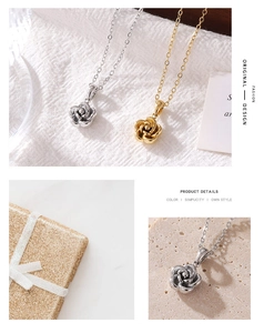 Detailed comparison of rose flower pendant necklaces in gold and silver finishes