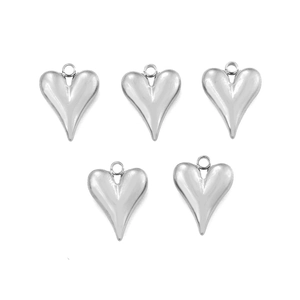 Set di 5 ciondoli a forma di cuore in acciaio inossidabile lucido per gioielli DIY