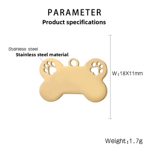 Technical specifications of gold bone-shaped stainless steel pet tag with hollow paw prints