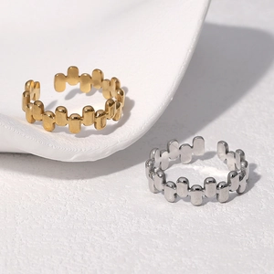 Minimalist Geometric Open Ring Stainless Steel 18K Gold Plated Adjustable Pill Bead Design Retro Jewelry For Women
