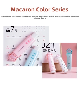 Detailed view of retractable cat paw erasers in pastel pink, blue and white colors