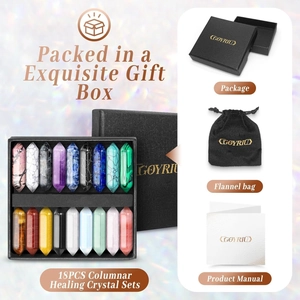 18pcs hexagonal crystal column healing stone set with gift box and velvet pouch