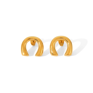 Minimalist 18K gold plated stainless steel U-shaped stud earrings in a polished finish