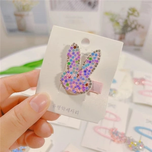 Cute bunny hair clip with colorful star sequins and rhinestones for girls' hairstyles