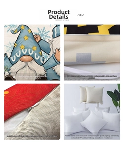 Detail of Christmas pillow cover featuring digital gnome print and invisible zipper