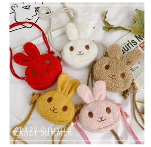 Plush bunny crossbody bags in five soft colors with textured fleece and woven straps