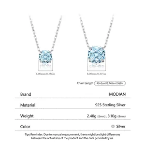 Collier en argent sterling 925 avec pendentif octogonal en zircone bleu clair