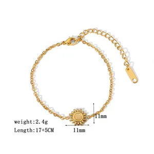 Détail du bracelet soleil en acier inoxydable plaqué or 18K avec dimensions incluses