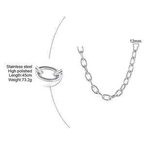 Detail of 45cm high-polished stainless steel heavy link chain with 12mm width and 73.2g weight