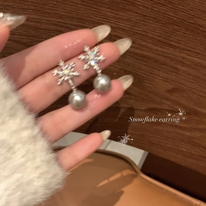 Schneeflocke Künstliche Perlen Ohrstecker Mit 925 Sterling Silber Ohrstecker Elegant Zirkon Schmuck Für Damen Vintage Winter Stil