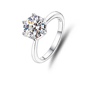Elegant Round Moissanite Ring 925 Sterling Silver Classic Six-Claw Sparkling Proposal Engagement Jewelry For Women