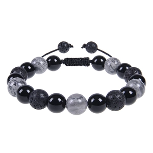Naturstein Perlenarmband Handgefertigt Geflochten Verstellbar Kartenstein Lavastein Obsidian Schmuck Für Männer