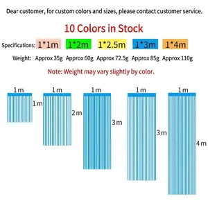 Size chart showing dimensions and weight for decorative party tinsel foil curtains
