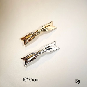 Zinc alloy bow hair clip set in gold and silver, size 10x2.5cm with smooth polished finish