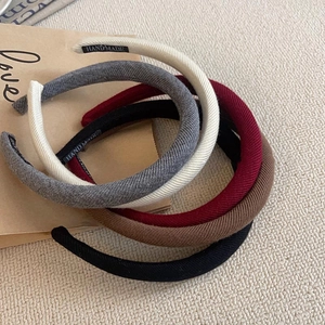 Set of vintage plaid fabric headbands in beige grey burgundy brown and black colors
