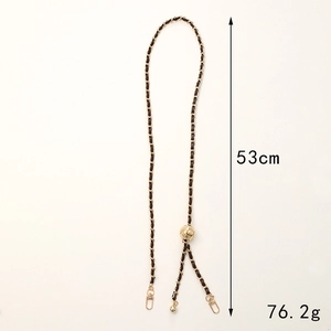 Adjustable golden metal and brown leather woven chain strap with lobster clasps for phone case