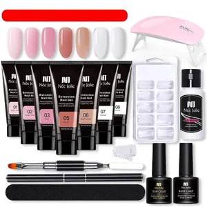 Professional Poly Gel Nail Extension Kit Including UV LED Lamp Slip Solution Base Top Coat Nail Forms For DIY Manicure