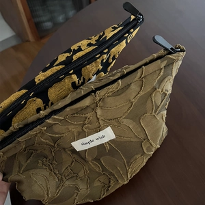 Vintage gold elephant jacquard and olive green embroidered cosmetic bag set for women