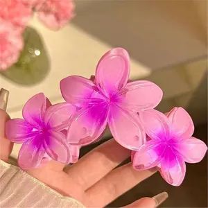Pince à cheveux élégante en acrylique avec fleurs de frangipanier et dégradé rose