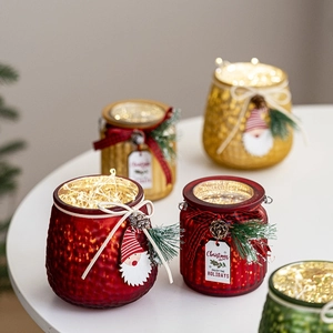 Christmas Glass Jar Ornament LED Glowing Tabletop Decoration Embossed Texture With Pinecone Pine Needle Nordic Decor