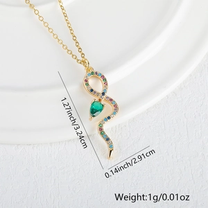 Detail of 18K gold-plated snake pendant with vibrant multi-colored zirconia stones