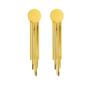 Elegant gold round stud earrings featuring stylish long snake chain metallic tassels