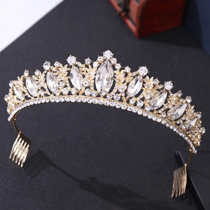 Baroque Bridal Crown Tiara Hair Comb Luxury Alloy Rhinestone Crystal Sparkly Wedding Party Headpiece For Women Brides