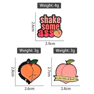 Set of cute peach enamel pins with fun slogans made of high quality alloy material