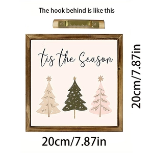 Square wood frame Christmas wall decor with Tis the Season text and sawtooth metal hanger