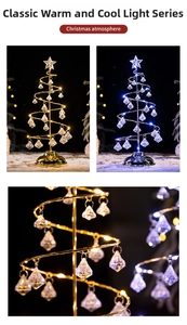 Detail of spiral Christmas tree lights with acrylic diamonds and warm or cold LED glow
