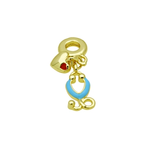 Detailed close-up of a gold stethoscope and red heart enamel charm for DIY bracelets