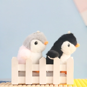 Cute penguin plush keychain pendants in grey-pink and black-white for backpacks